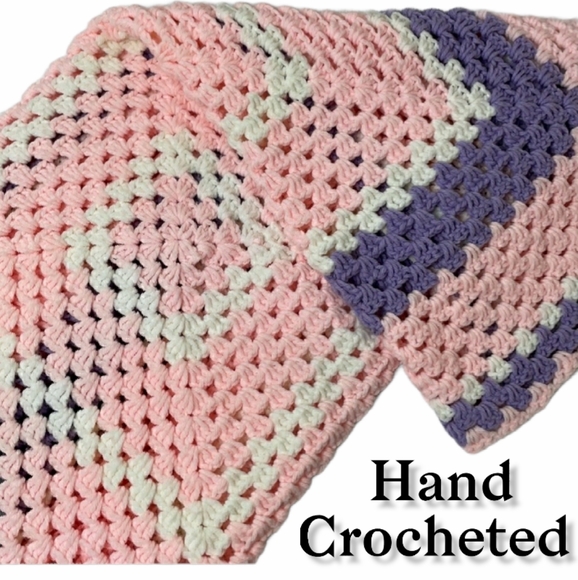 Handmade Other - Hand Crocheted Blanket Handmade Quilt Hand Crafted Quilt Colorful Knit Lavender